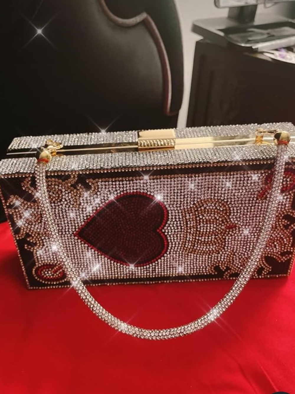 Crystal Embellished Heart Clutch Bag - Gold & Red